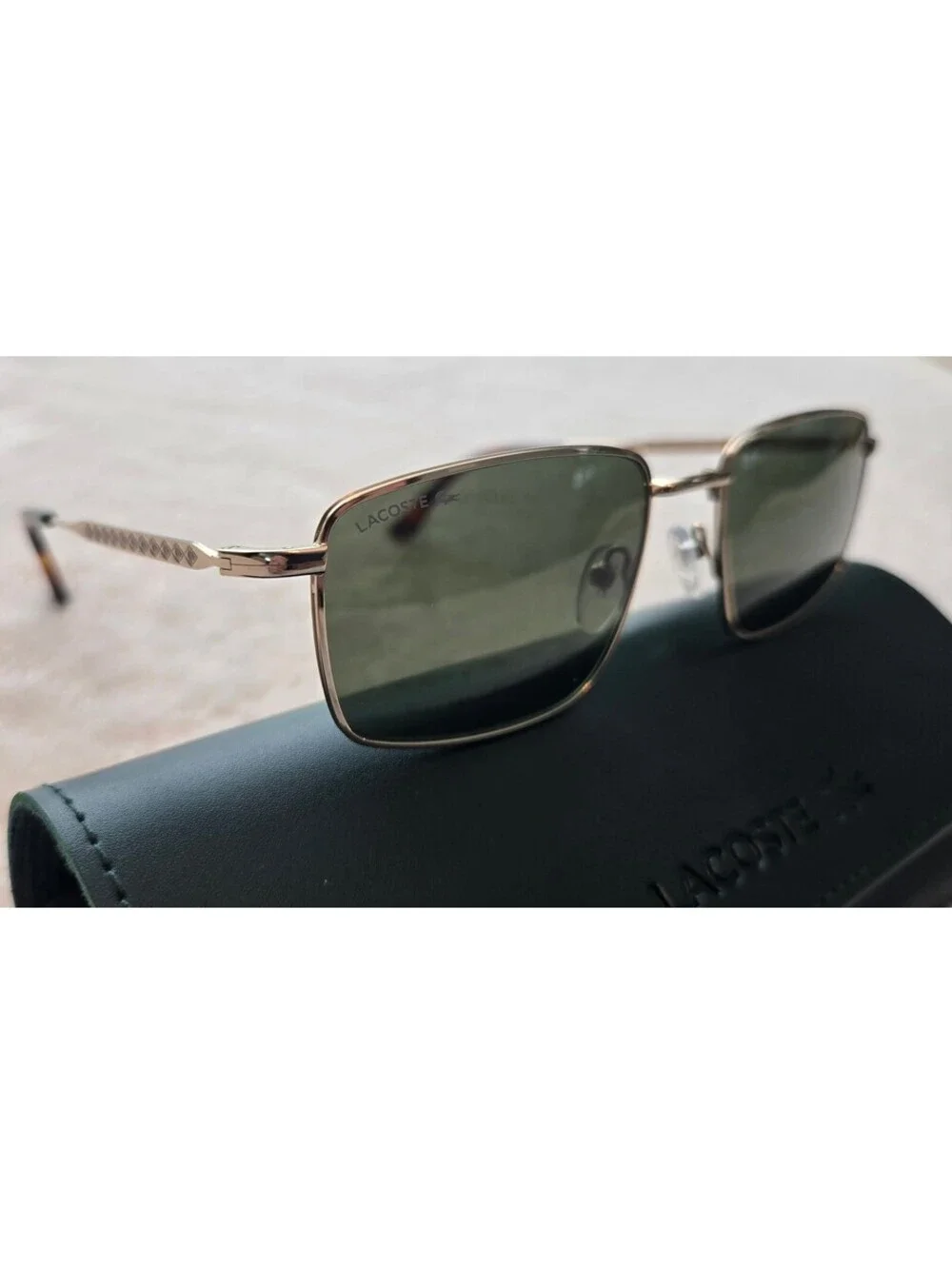NEW Lacoste L277S Gold Metal Sunglasses Green Lens 55-19-145 100% UV Protection